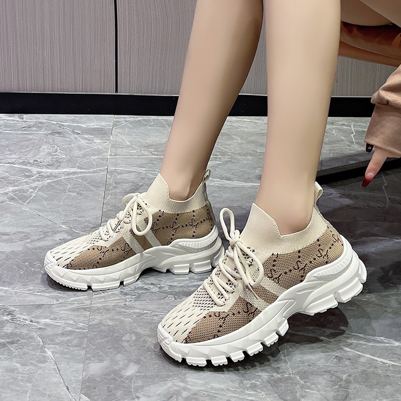 2026 Nieuwe Chunky Soled Dames - Knit Fabric Lace Up Sneakers recensie en prijs